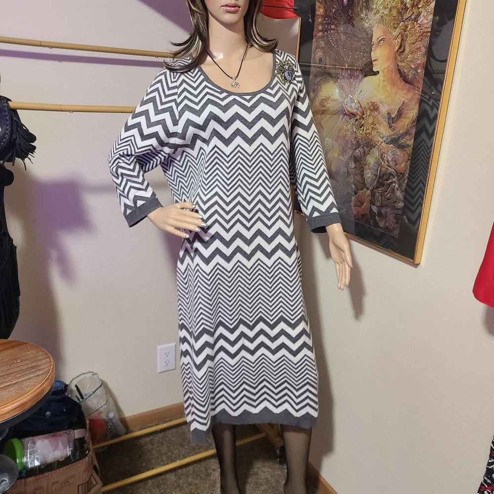 Pink Rose Woman Zig Zag Sweater Dress Size 2X